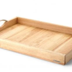 Continenta Tablett Aus Gummibaumholz Mit Metallgriffen